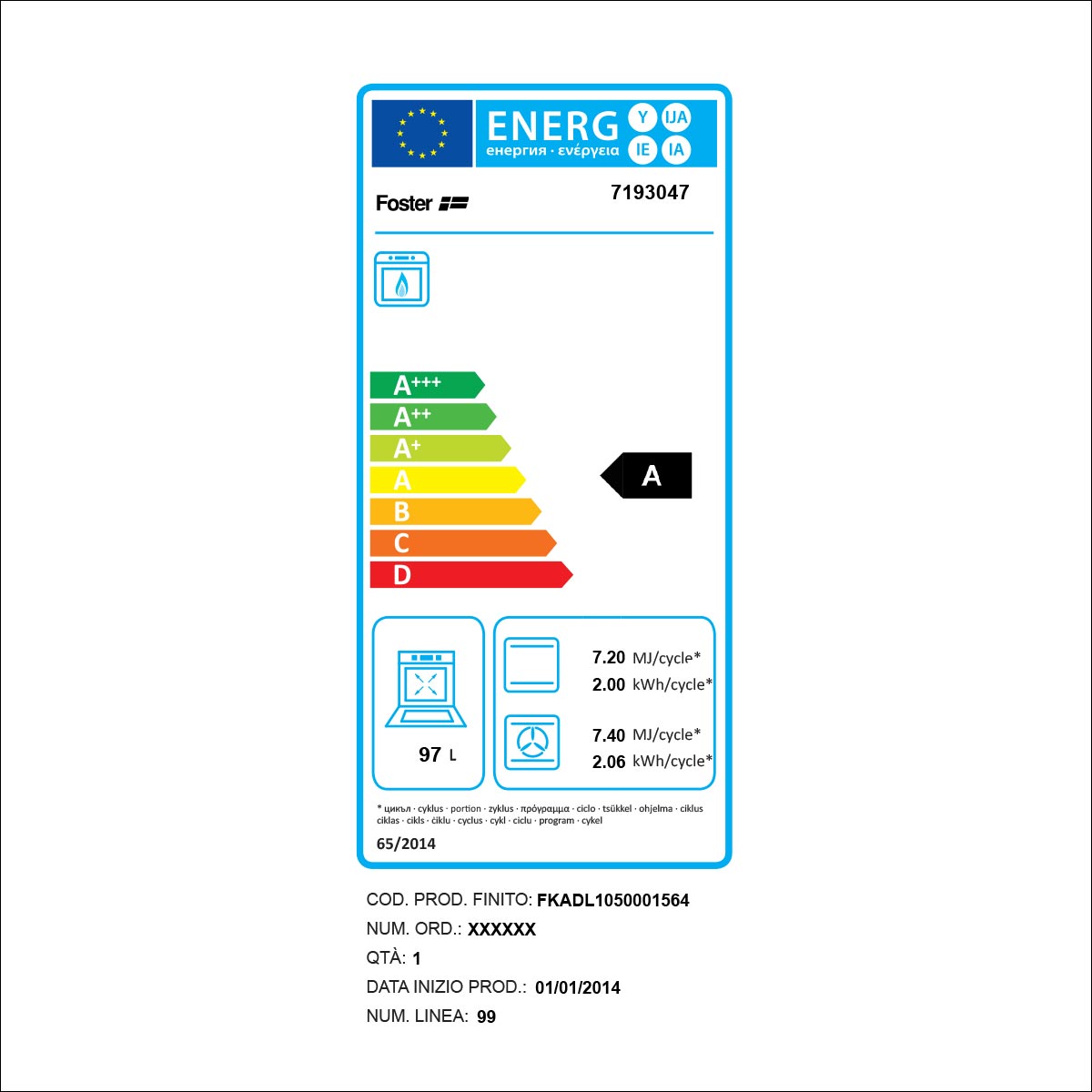 Foster 7193 047 Ke four à gaz encastrable 90 cm en acier inoxydable