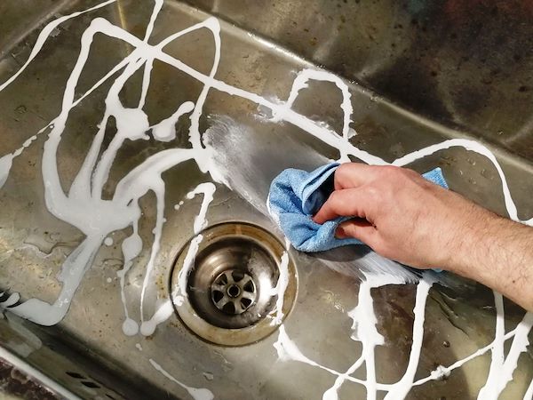 Strofinare con l’ausilio di un panno morbido (es. in microfibra) .Consigliamo di strofinare seguendo il verso della spazzolatura dell’acciaio applicando una buona forza.