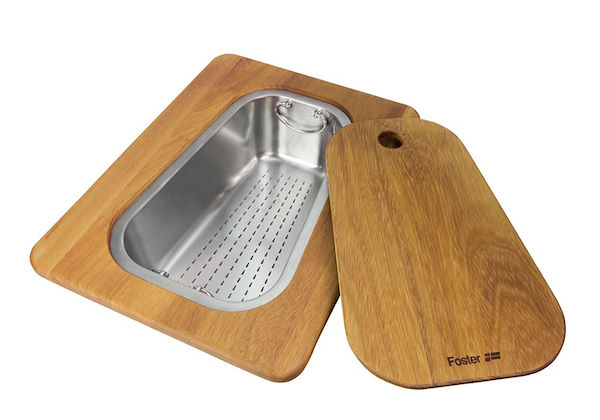 Kit tagliere in legno Iroko con vaschetta scolapasta in acciaio inox 8644 042