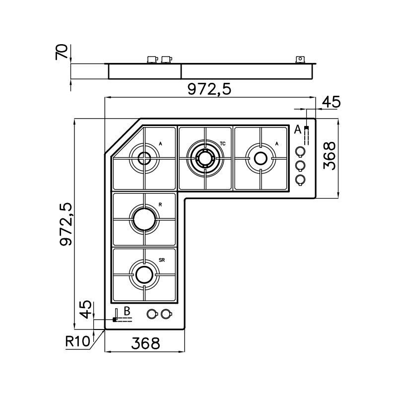 Cooker hobs, Cooker hob Quadra Angolare 7238 042, 5burner stainless